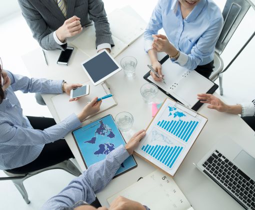 Business professionals discussing IT solutions